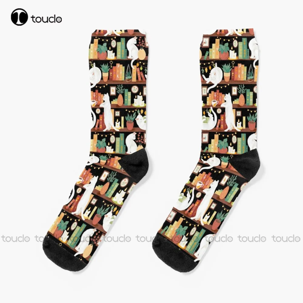 

Library Cats - Night Socks Funny Socks For Women Unisex Adult Teen Youth Socks Design Cute Socks Creative Funny Socks Art