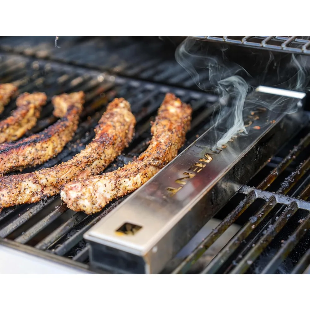 4 Burner Propane Gas Grill, Stainless Steel BBQ with Smoker Box and Foldable Side Shelves