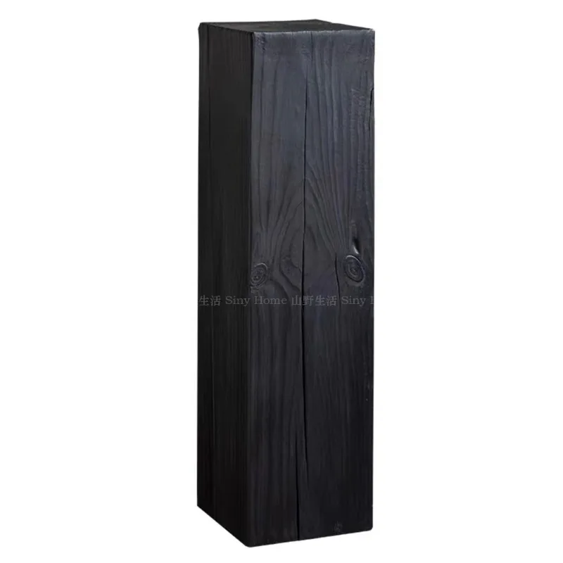 Wabi-sabi style square wooden pier B&B flower stand log stump coffee table side table vintage natural solid wood base ornament