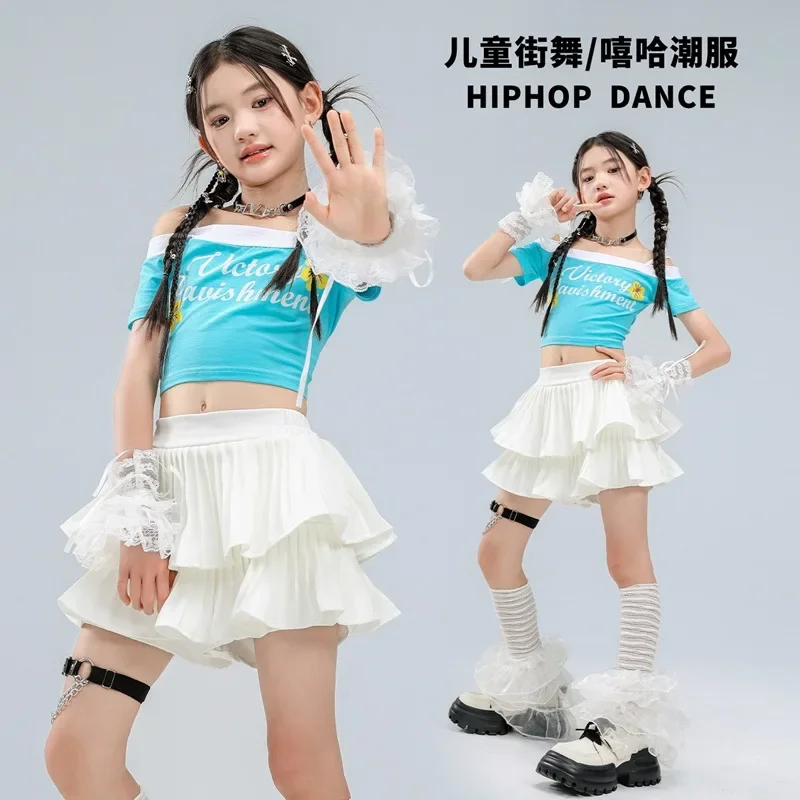 Girls K-pop Blue Crop Tops Joggers Baggy Pants Child Streetwear Girl Group Costume Kids Hip Hop Jazz Street Dance Clothes Set
