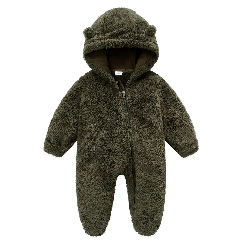 UNIFEMEN Autumn Winter Newborn Baby Overalls Plus Velvet Hooded Newborn Girl Romper 0-1 Years Infant Toddler Boy Jumpsuit Outfit