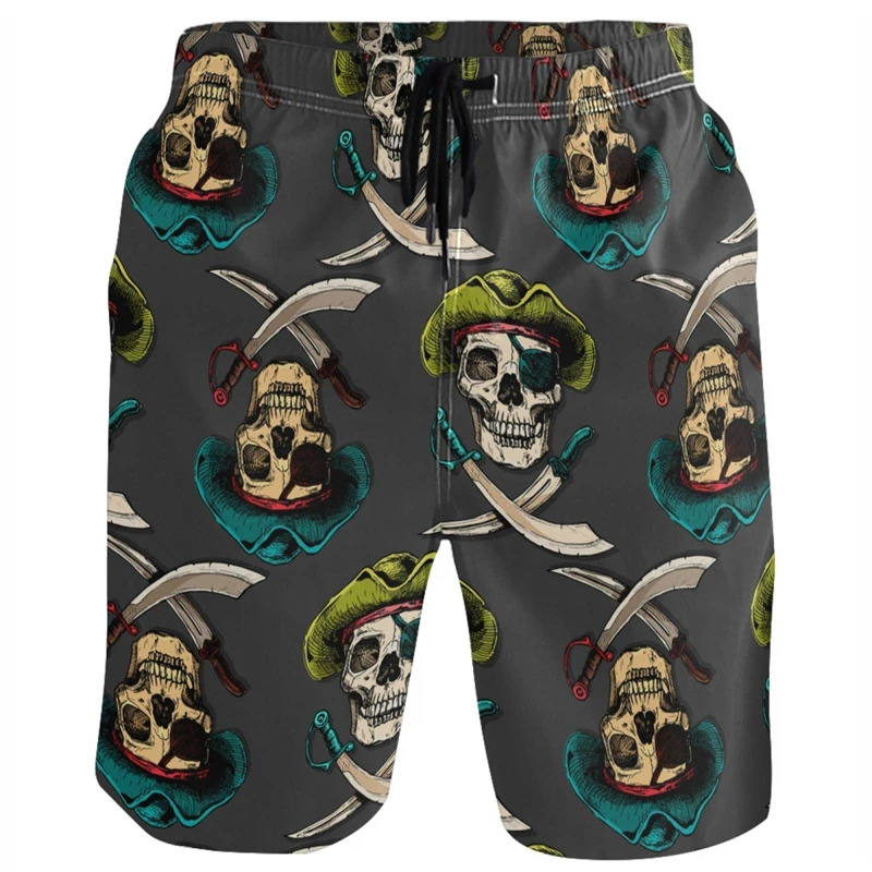 Skull Flower 3d Printed Shorts For Men Street Clothing Short Pants Striped Gradient Color Fashion Summer Loose Short Trousers