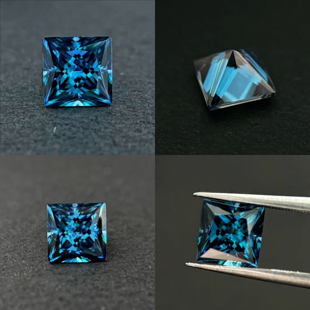 Synthetic Moissanite Stone Loose Wholesale D-Blue  Color Gemstone  Princess Cut  for  Jewelry Making with GRA Certificate