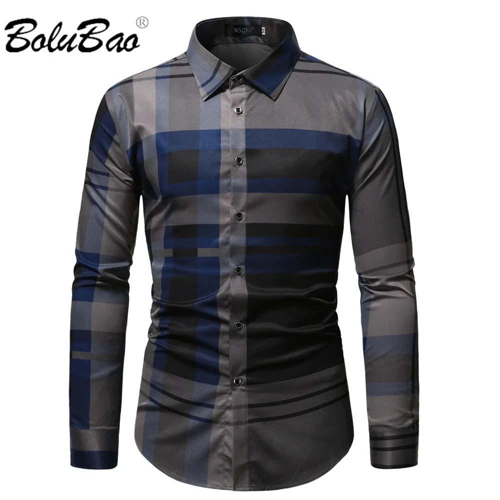 BOLUBAO 2024 New Button Down Men\'s Plaid Mens Dress Shirts Male Long Sleeve Slim Fit Business Casual Floral Man Shirt