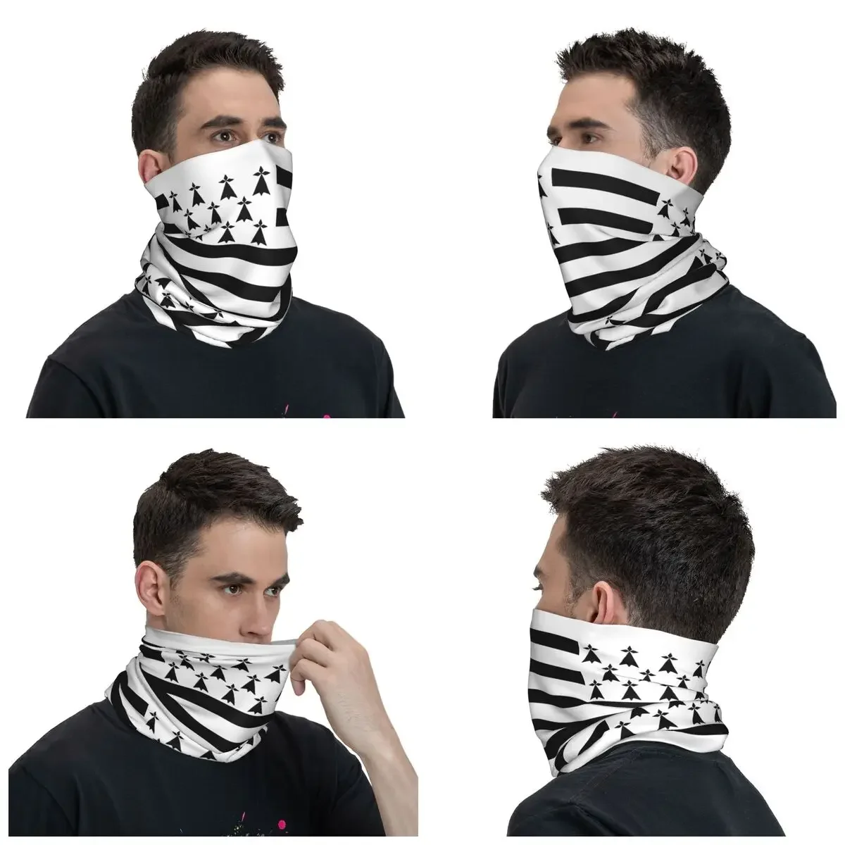 Breton Brittany Flag Bandana Neck Gaiter Printed Wrap Scarf Multifunctional Headband Cycling for Men Women Adult Washable