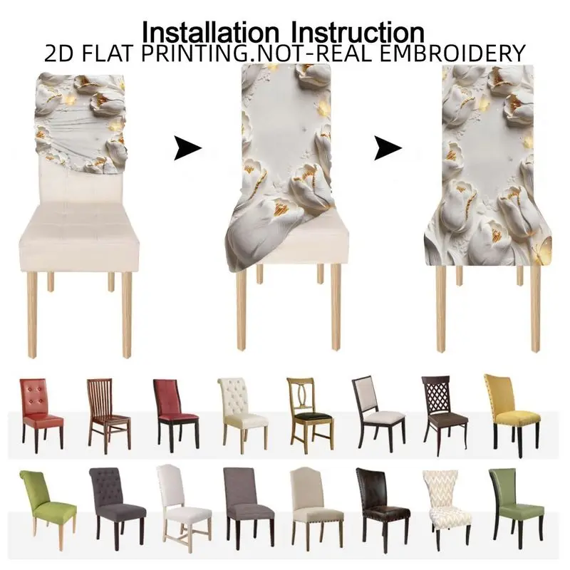 Stretch dining chair cover Bow chair cover Tablecloth, Dragonfly Butterfly Tulip Rose Hummingbird 2D flat pattern