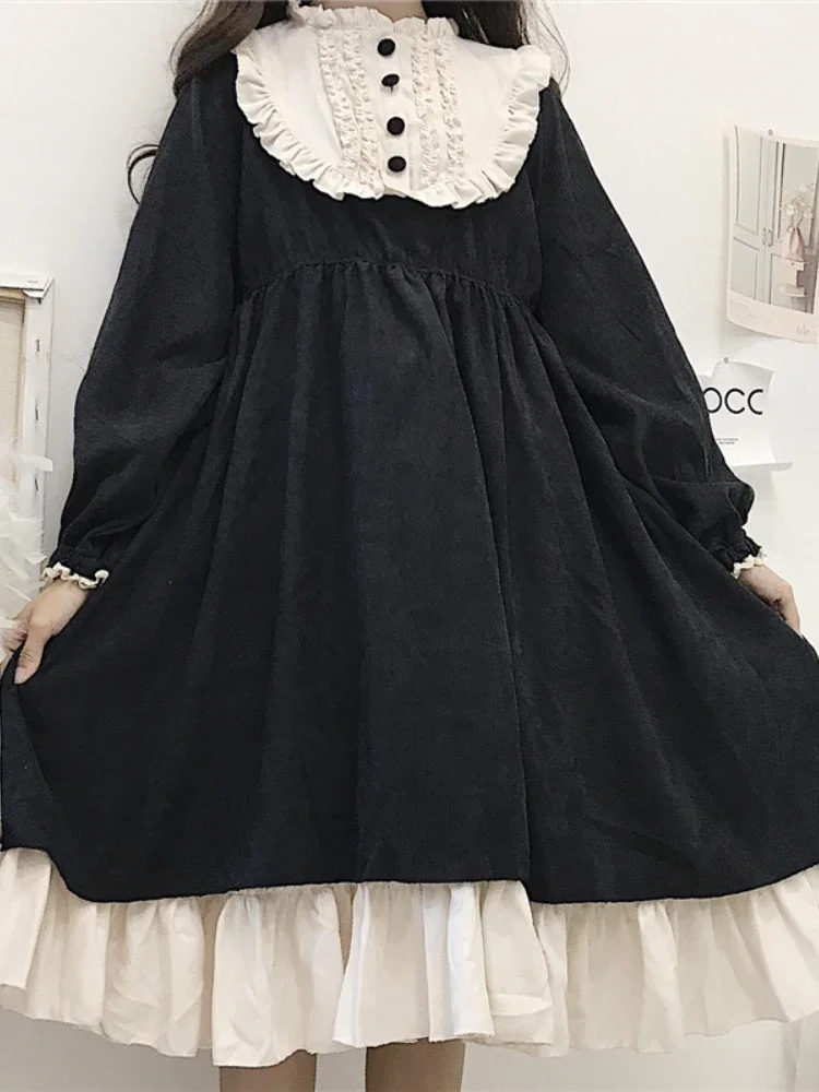 

French Vintage Lolita Maid Dress Courtly Style Gothic Lolita Black Ruffles Maid Dress High Waisted Kawaii Girl Retro Vestidos