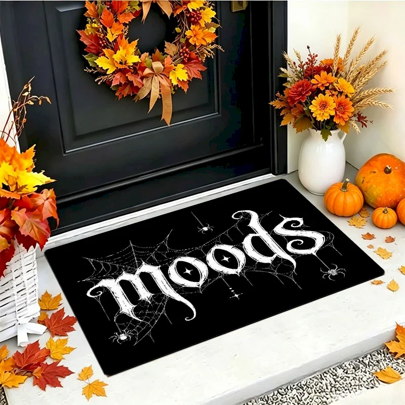 VIKAMA Halloween Spider Web Gothic Door Mat Letter Anti slip Soft Floor Mat Entrance Weird Carpet Home Decoration