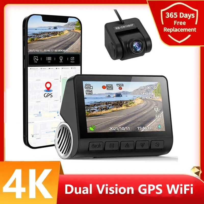 4K Dashcam With GPS WIFI 24h Parking Monitor Dash Cam for Car Dvr Dual Camera Front and Rear Night Vision Dvrs Video Registrator