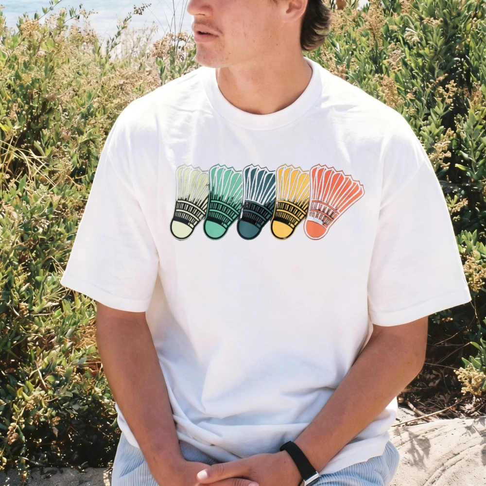 Retro Graphic Print  Badminton Player tshirt summer Crew Neck Short Sleeve Relaxed Sports T-Shirt soft breathe comfort tees