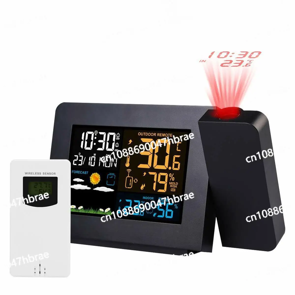 

Indoor and outdoor thermohygrometer multi-function projection alarm clock
