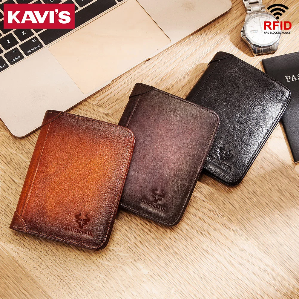 

Slim Men's Wallet RFID Genuine Leather Bifold Card Holder Purse with ID Window Short Male Money Bag