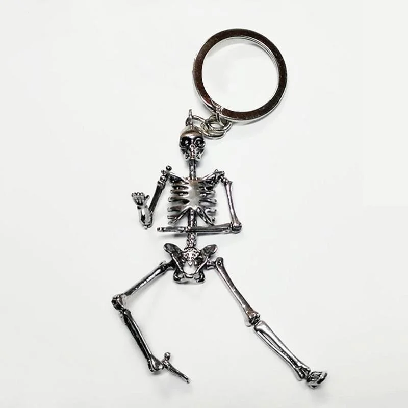Foldable Skeleton Pendant Key Chain for Men Women Antique Silver Color Metal