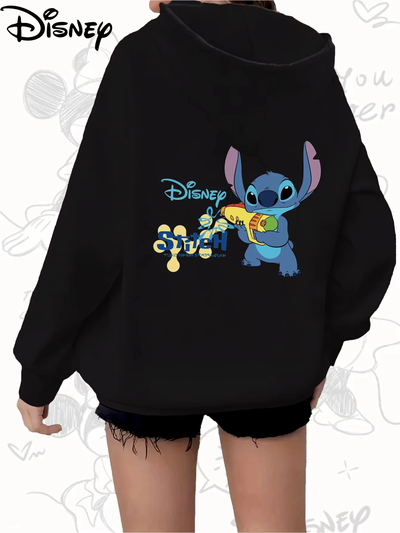 ديزني الرسوم المتحركة غرزة الكرتون هوديي الرسمية ديزني لاند هوديي المرأة شتاء دافئ الجبهة زيبر الأزياء هوديي