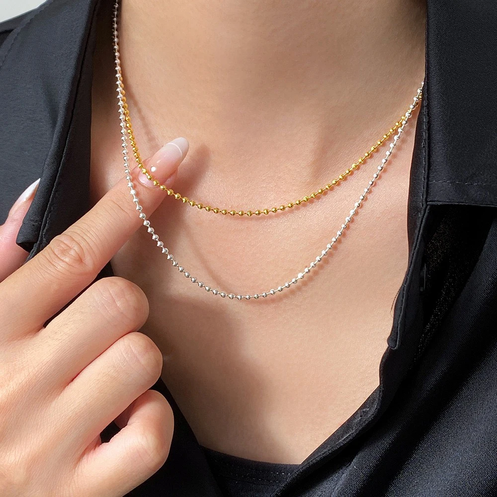 

925 Sterling Silver Necklaces For Women Jewelry Round Bead Chain Female Necklace Luxury Quality Jewelry Gifts Women’s Neck Chain
