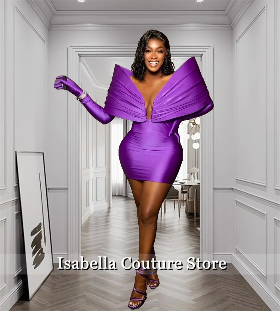 Sexy New Arrival Purple Prom Gown With Two Gloves Off Shoulder Luxury Birthday Party Gown Cocktail Dresses  Customized