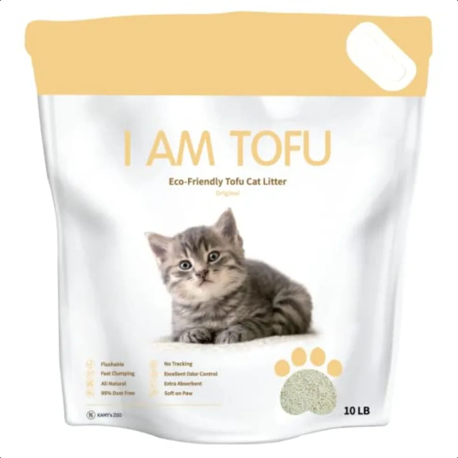 I AM TOFU Tofu Litter para gatos Natural desechable sin polvo Litter de pellets extra aglomerado 10 LBS Original