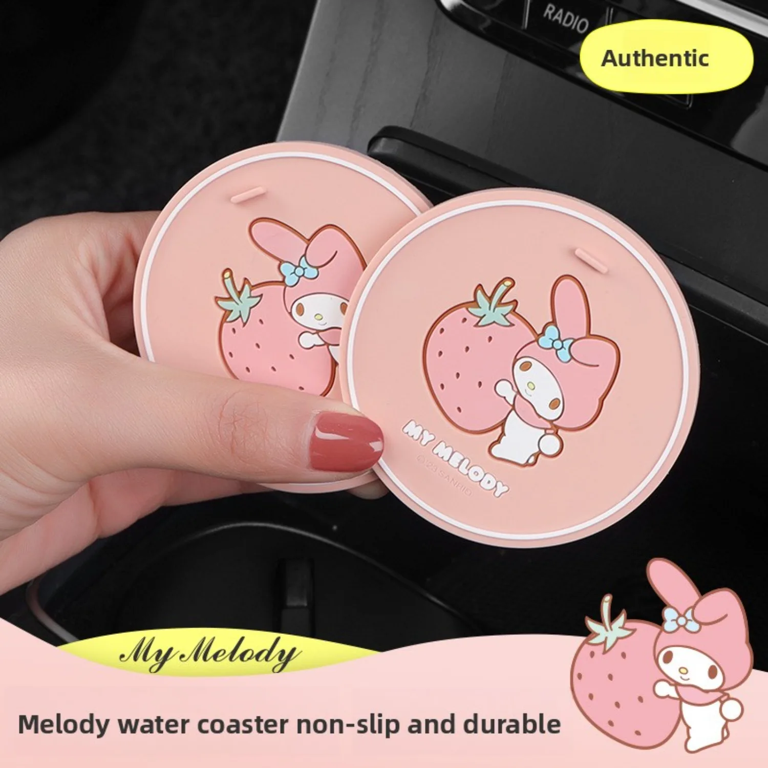 2Pcs Sanrio Melody Car Cup Holder Coaster Anti Slip Silicone Cup Mat Waterproof Auto Interior Accessories for Car SUV Truck view 2