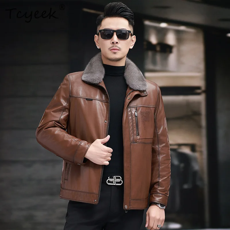 

Tcyeek Мужская куртка из натуральной козьей кожи, теплая зимняя одежда, мужская шуба со съемной подкладкой, модная куртка Мужская