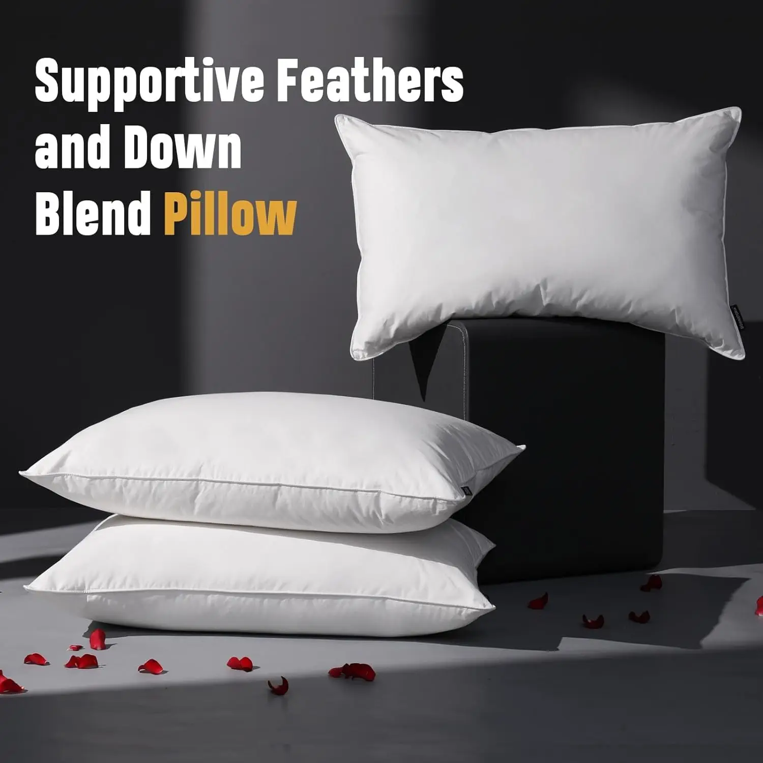 Luxury Goose Feather Down Pillow King Size Set of 2 Pack,100% Cotton Hotel Collection Bed Pillows for Sleeping, Soft Support Flu