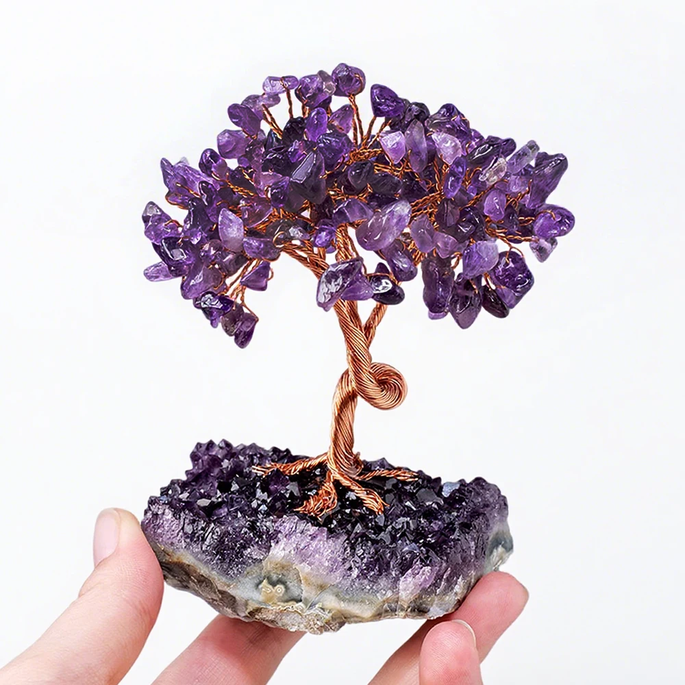 Natural Amethyst Crystal Cluster Tree - Crushed Stone Base for Home Decor, Healing Meditation, Feng Shui Gift & Energy Crafts