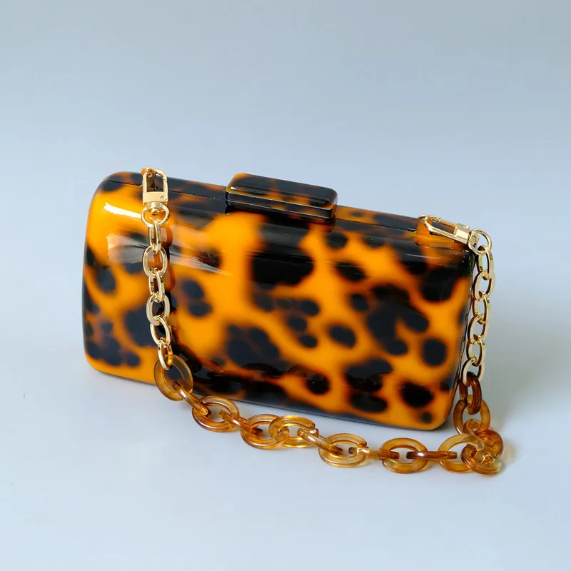 New Trendy Bags Fashion Women Handbags Amber Leopard Acrylic Luxury Party Evening Bag Woman Wedding Casual Cute Box Clutch Purse