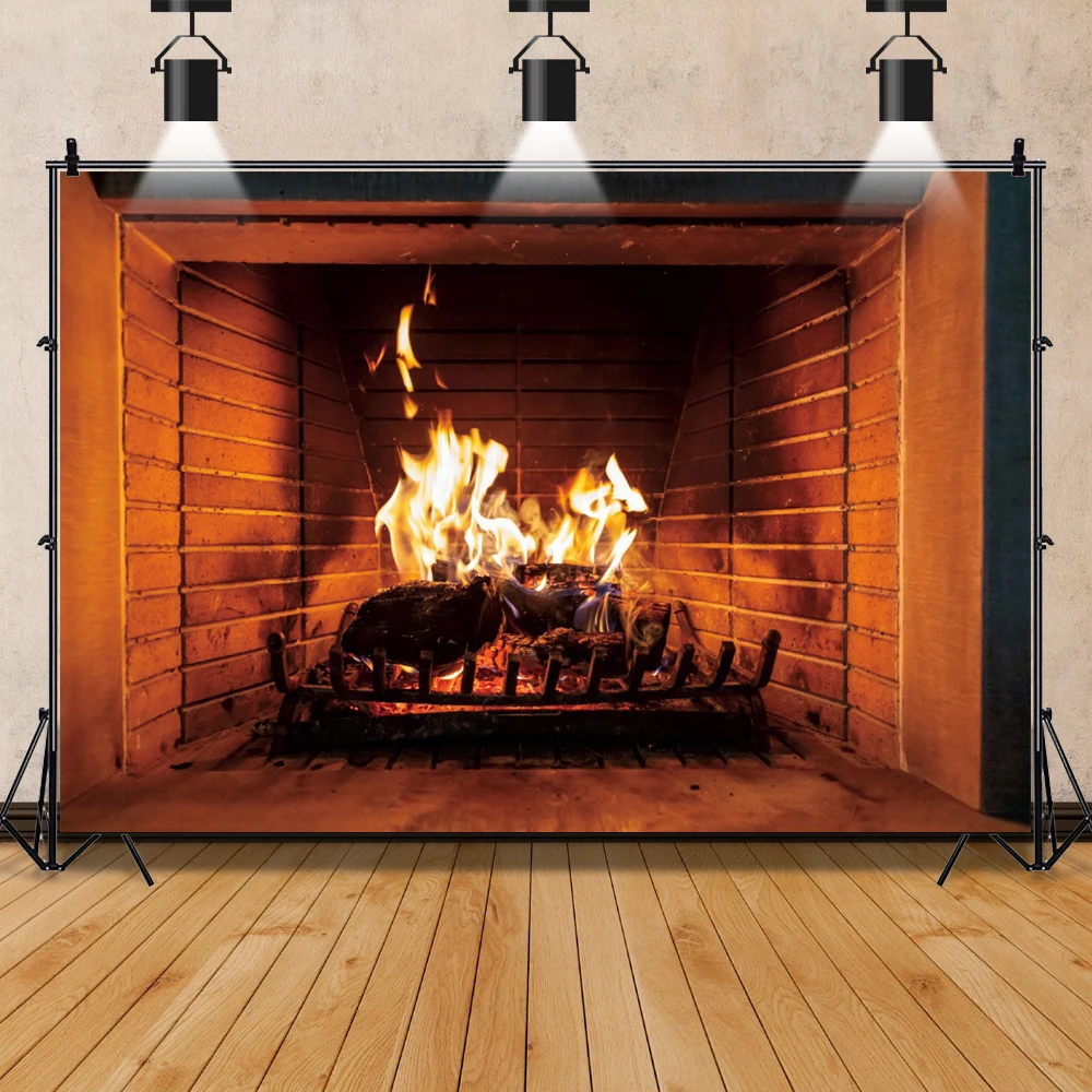 Laeacco الطوب جدار الموقد الخشب النار حرق لهب التصوير خلفية الطفل صورة خلفية الصورة استوديو التصوير