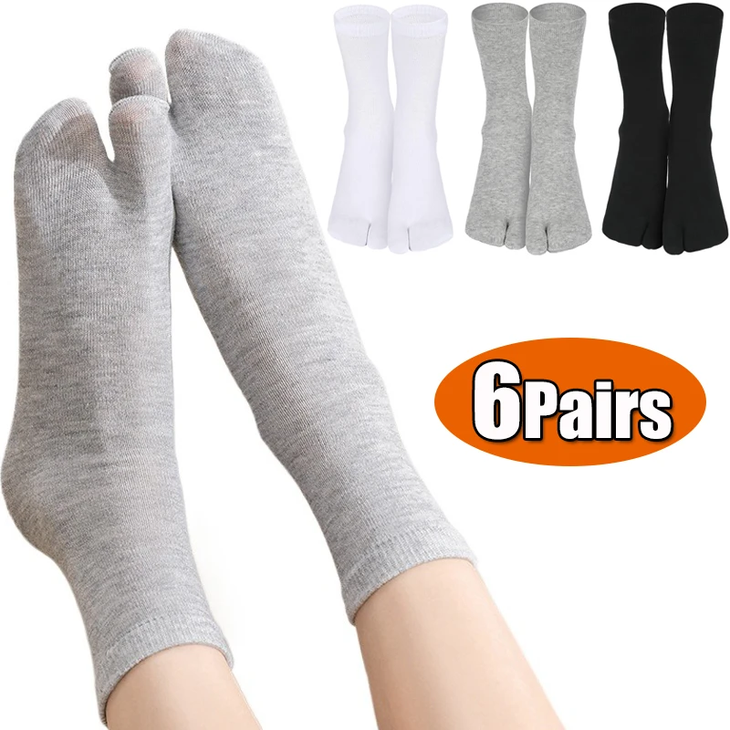 3/6 Pairs Tabi Toe Socks for Men Women Fashion Japanese Style Cotton Solid Two Finger Socks Kimono Flip Flop Sandal Split Socks