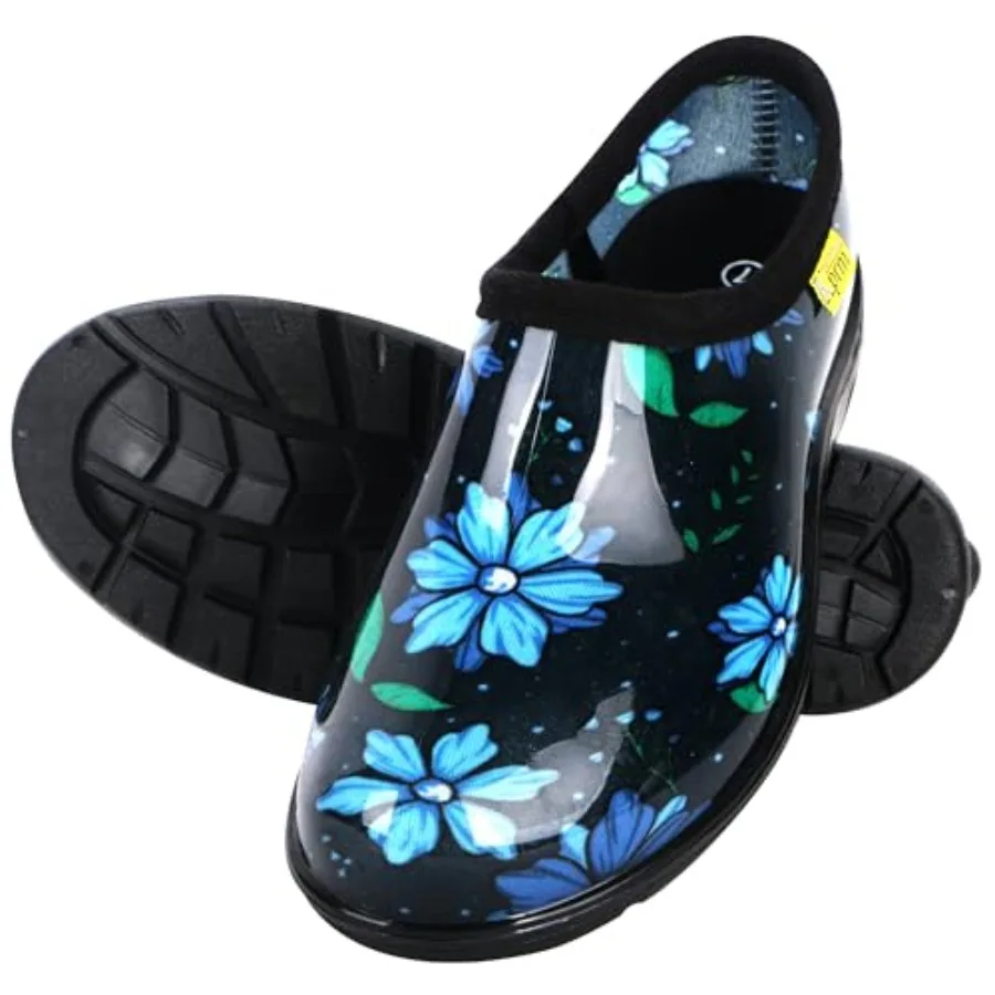 Flat Garden Shoes for Women Waterproof Slip-On Womens Rubber Rain Shoes Gardening Clogs with Comfort Insole