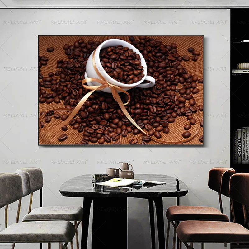 Kitchen Theme Coffee Canvas Painting Coffee Beans Poster and Print Cafe Wall Art Picture for Living Room Home Decoration Cuadros