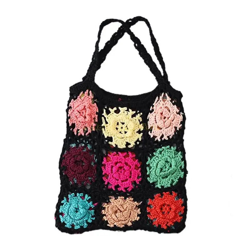 

X90D Country Crochet Shoulder Bag for Women Girl Knitted Handbag Colorful Tote Bag Travel Hobo Bag Shopping Dating Bag