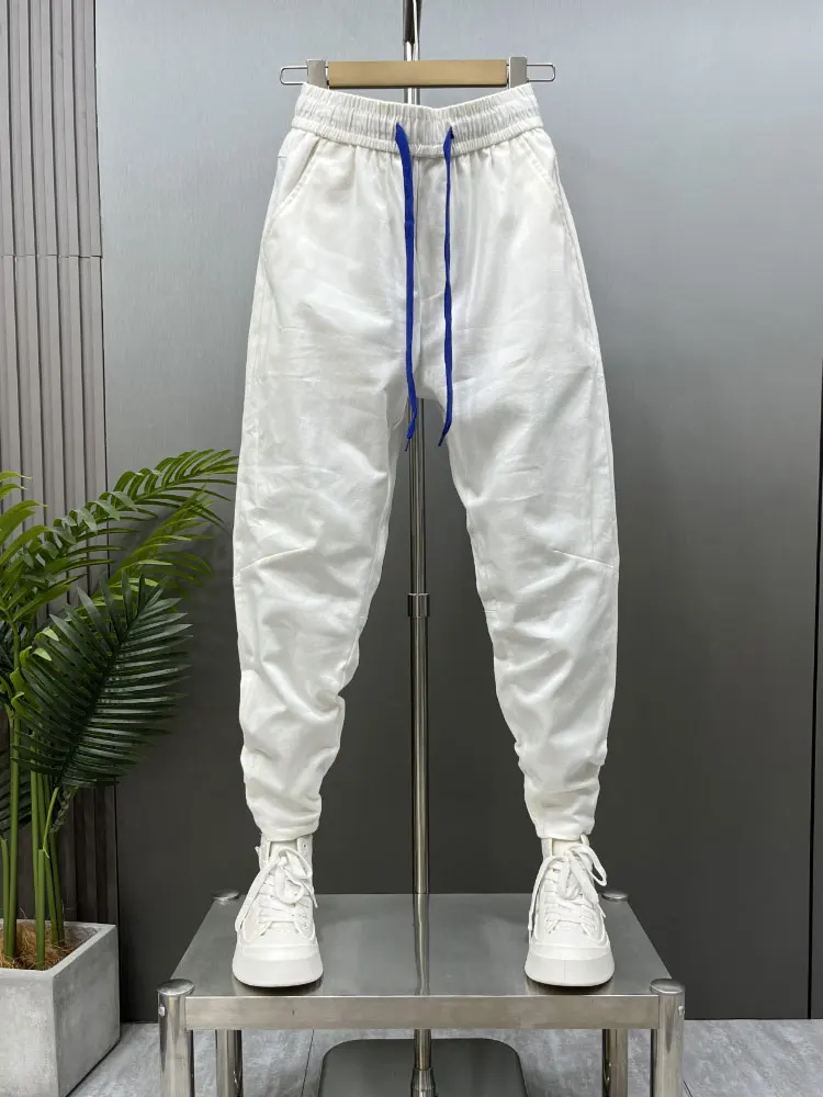 

Мужские летние брюки-харланы Slim Fit, повседневные, в корейском стиле, укороченные, с манжетами, зауженные, белые, дышащие, молодежные