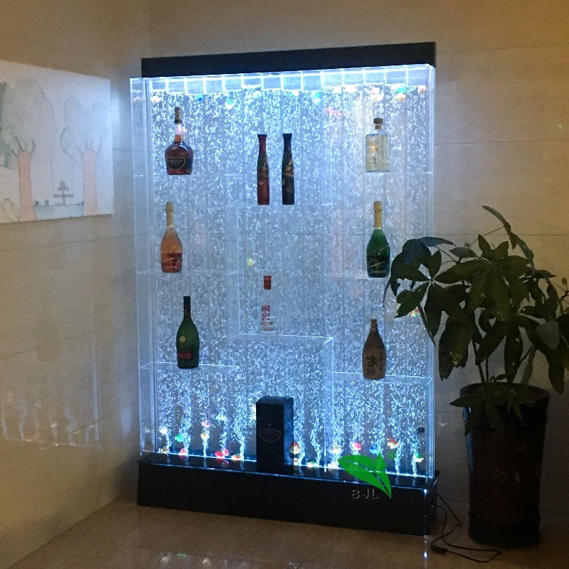 Customized-Indoor home night club glowing led light water bubble wall bar wine cabinet