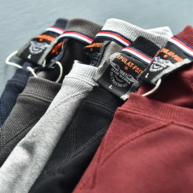 2026 Autumn New Basic Knitted Pullover Sweatshirts Men's Plus Size Soild Color High Quality Fashion Washed Casual Sportswear