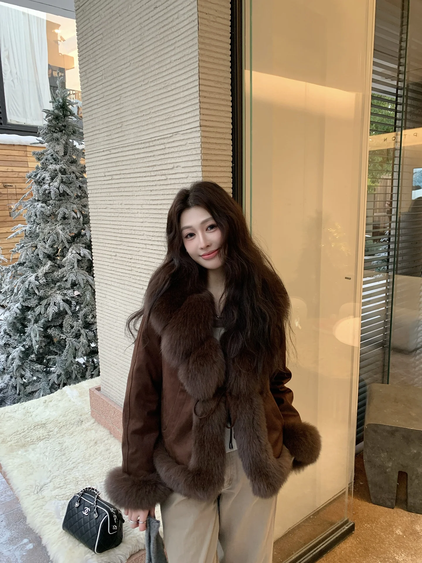 

Утепленная куртка для молодых женщин с меховым воротником, однотонная, в корейском стиле, для осени