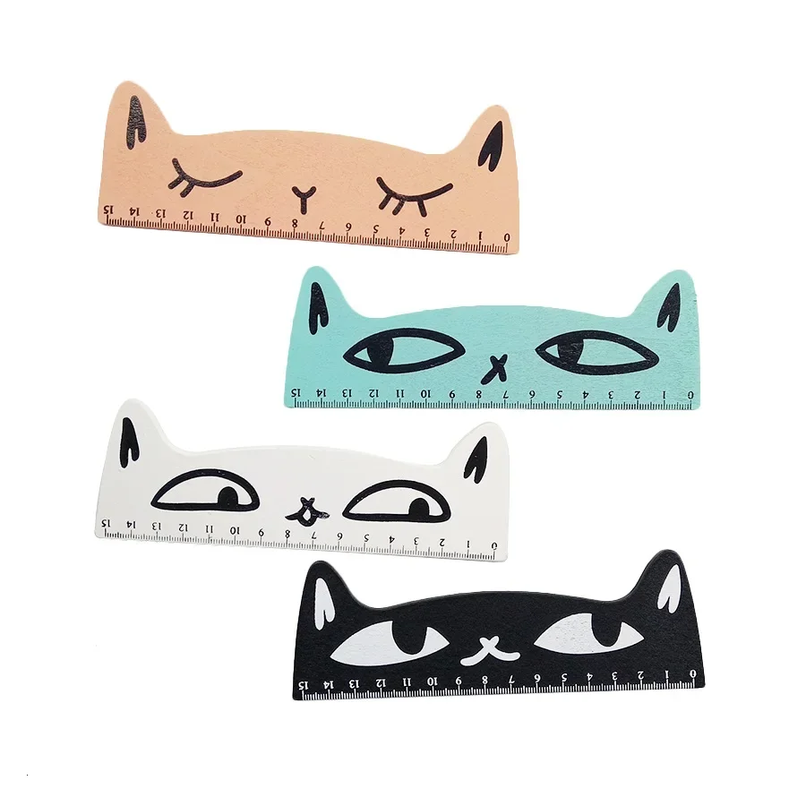 1Pcs/lot Cute Cat Wooden Straight Ruler Multi-function Puzzle Drafting Tools Children Learning Tool For Students Drawing Toys