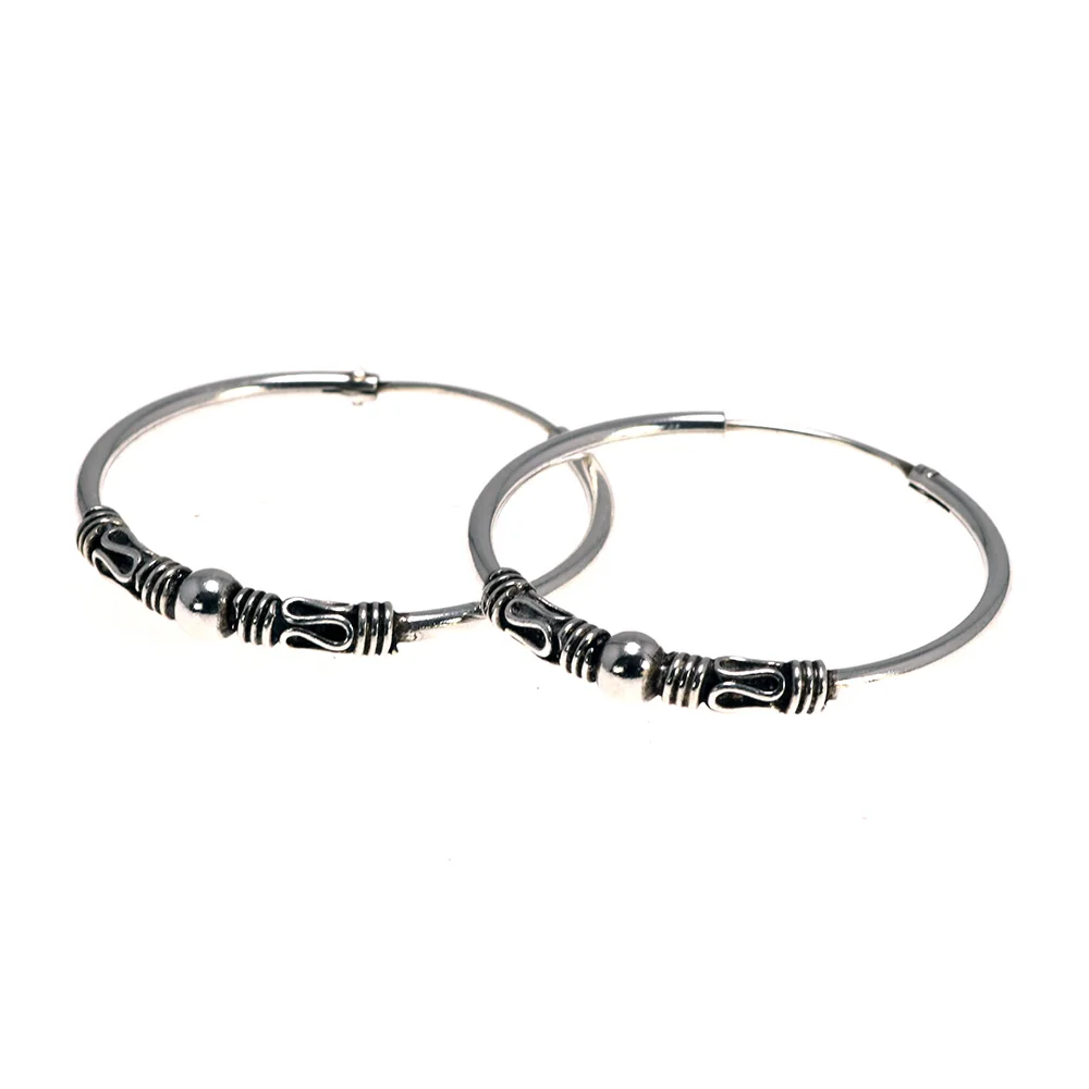 Orecchini a cerchio da 30 mm per donna Argento sterling 925 Retro rotondo Thai Silver Circle Accessorio per gioielli da donna Punk Brincos Pendientes