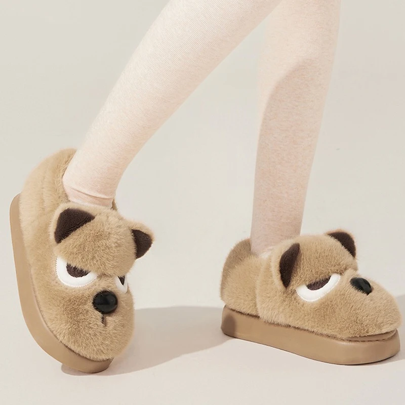 

House Dog Fuzzy Slipper Women Fluffy Winter Warm Fur Plush Indoor Lazy Thermal Furry Home Shoe Flat Ladies Puppy Slide men Male