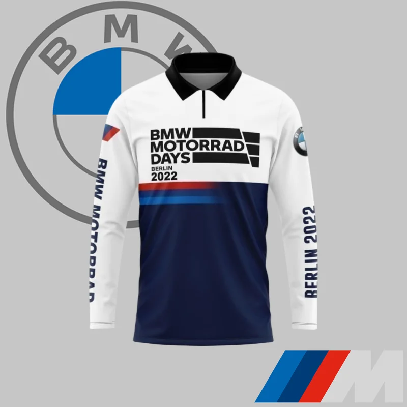 

BMW сине-белая классическая быстросохнущая рубашка-поло с длинными рукавами, элитная люксовая брендовая повседневная спортивная велосипедная рубашка-поло, топ