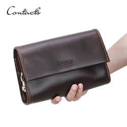 Couro bolsa de embreagem para homens, design de senha, carteira de couro genuíno de luxo bolsa longa bolsa de viagem de grande capacidade