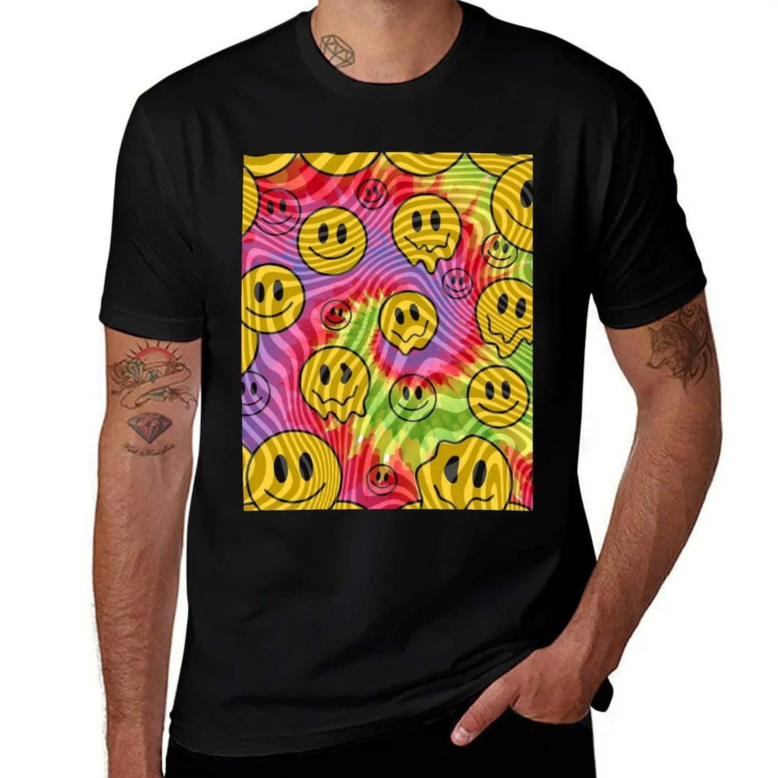 retro colors tie dye melting smile emoji pattern T-Shirt graphic shirts hippie clothes Men's t-shirts