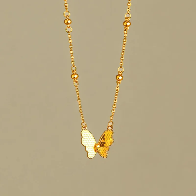 

Daily Versatile Dragon Scale Butterfly Necklace Light Luxury For Women 24K Gold AU999, suitable for commute and dating