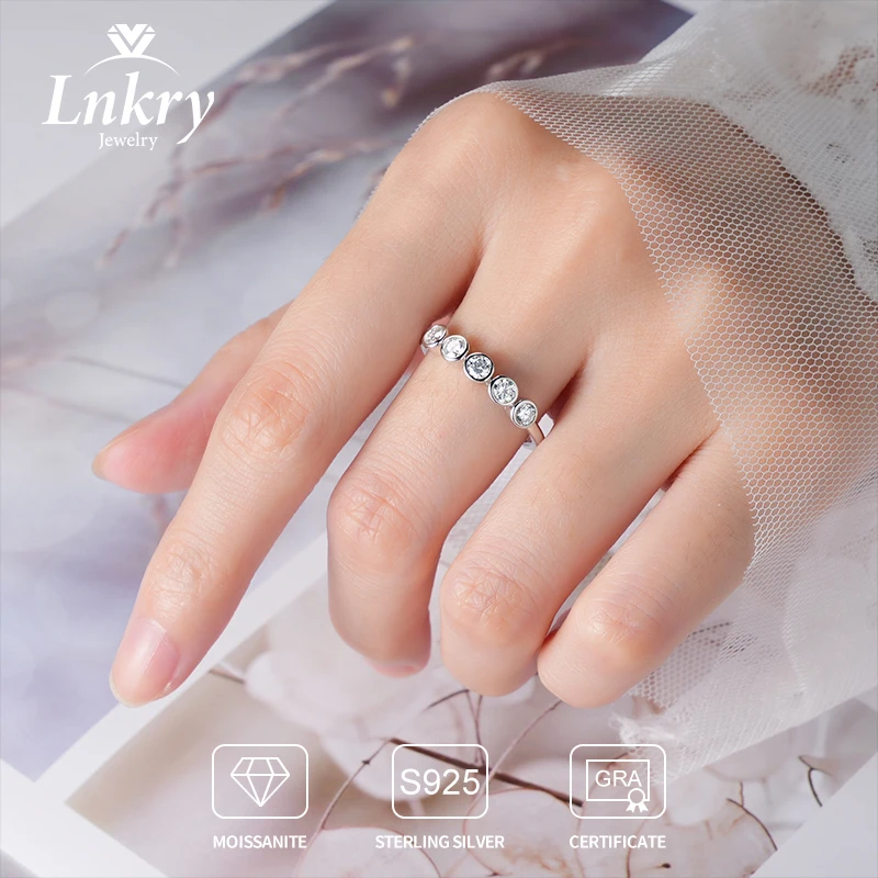 

Lnkry Pass Diamond Test Round Cut 5 Stones Moissanite Ring bijoux argent 925 Sterling Silver Wedding Ring For Women Jewelry