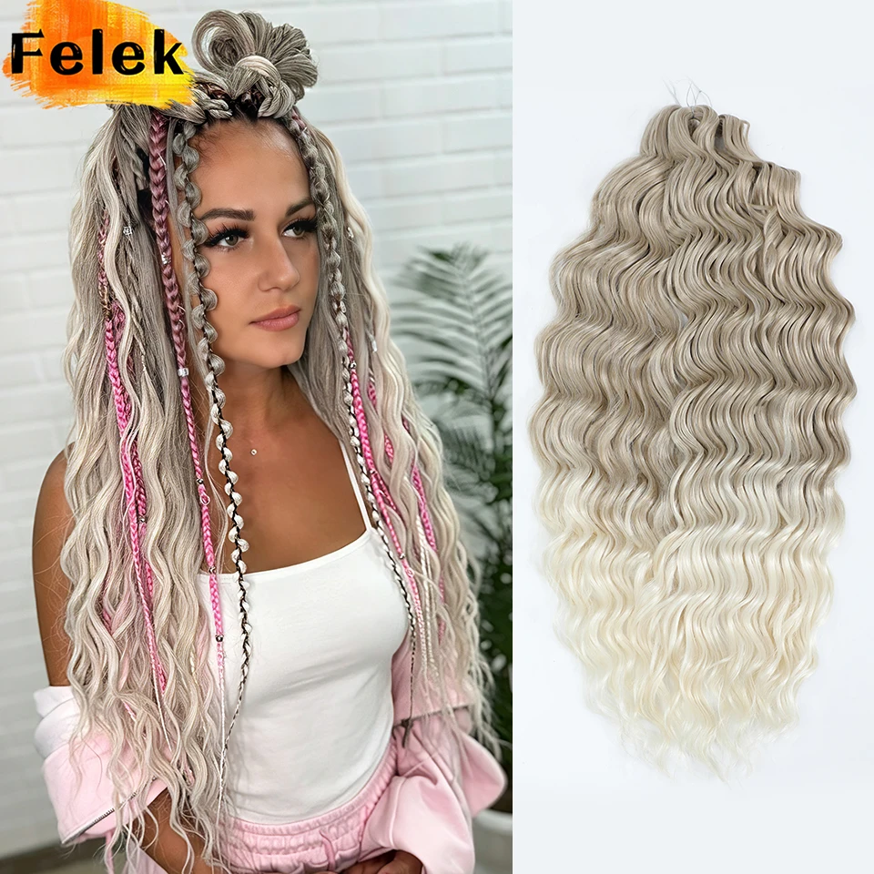 

3-5Pcs Anna Hair Synthetic Loose Deep Wave Braiding Hair Extensions 24 Inch Water Wave Twist Braids Hair Grey Curly Crochet Hair