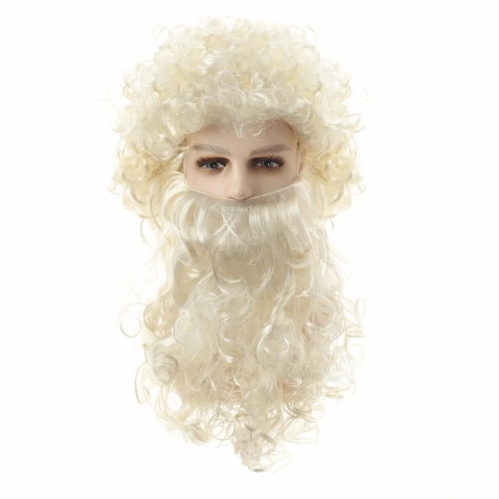 White Beard Santa Claus Beard Wig Full Set Long Curly Hair Santa Beard Wig Holiday Decoration European Style Beard And Wig Set