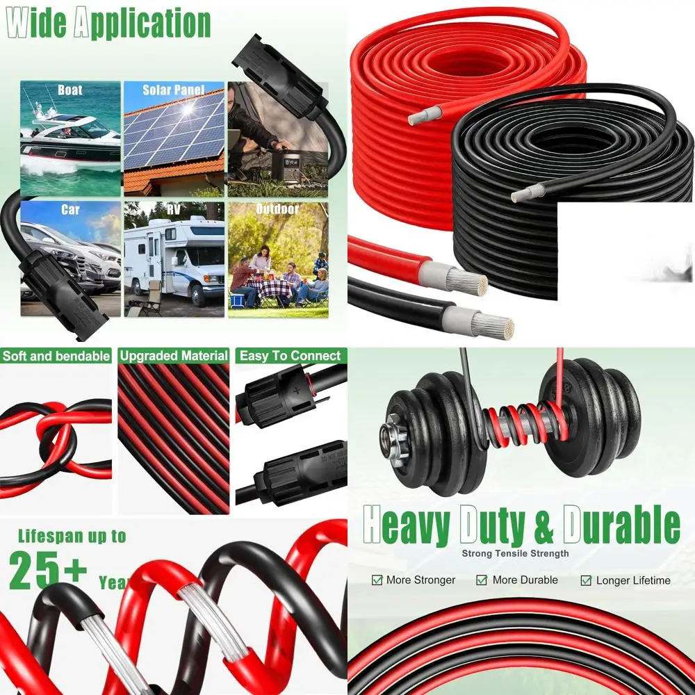 

60T 10AWG (6mm²) Twin Wire Extension Cable for Outdoor, Automotive, RV, Boat, and Marine Use - Black & Red
