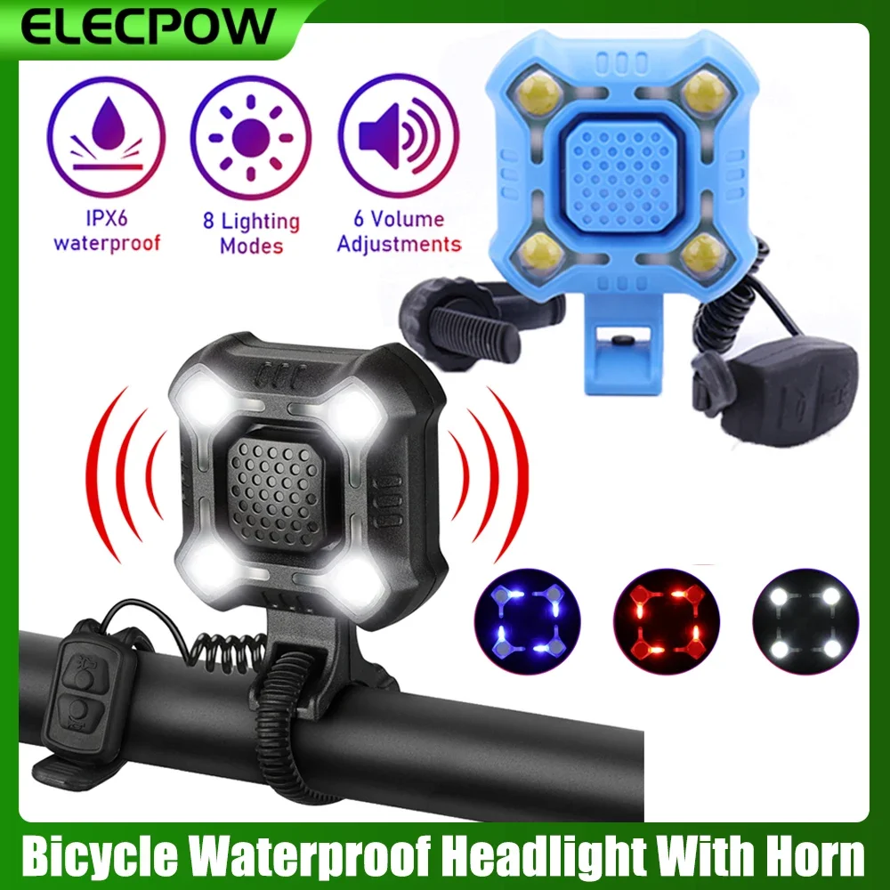 Elecpow Bicycle Headlight With Horn Waterproof Night Riding Strong Bike Light 6 Adjustable Sounds And 8 Adjustable Lights