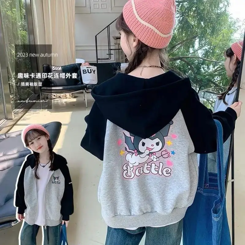 

Girly Heart Kawaii Sanrio Kuromi Anime Fashion Children Long Sleeve Coat Cute Cartoon Hooded Casual Jacket Clothing Gifts Toys