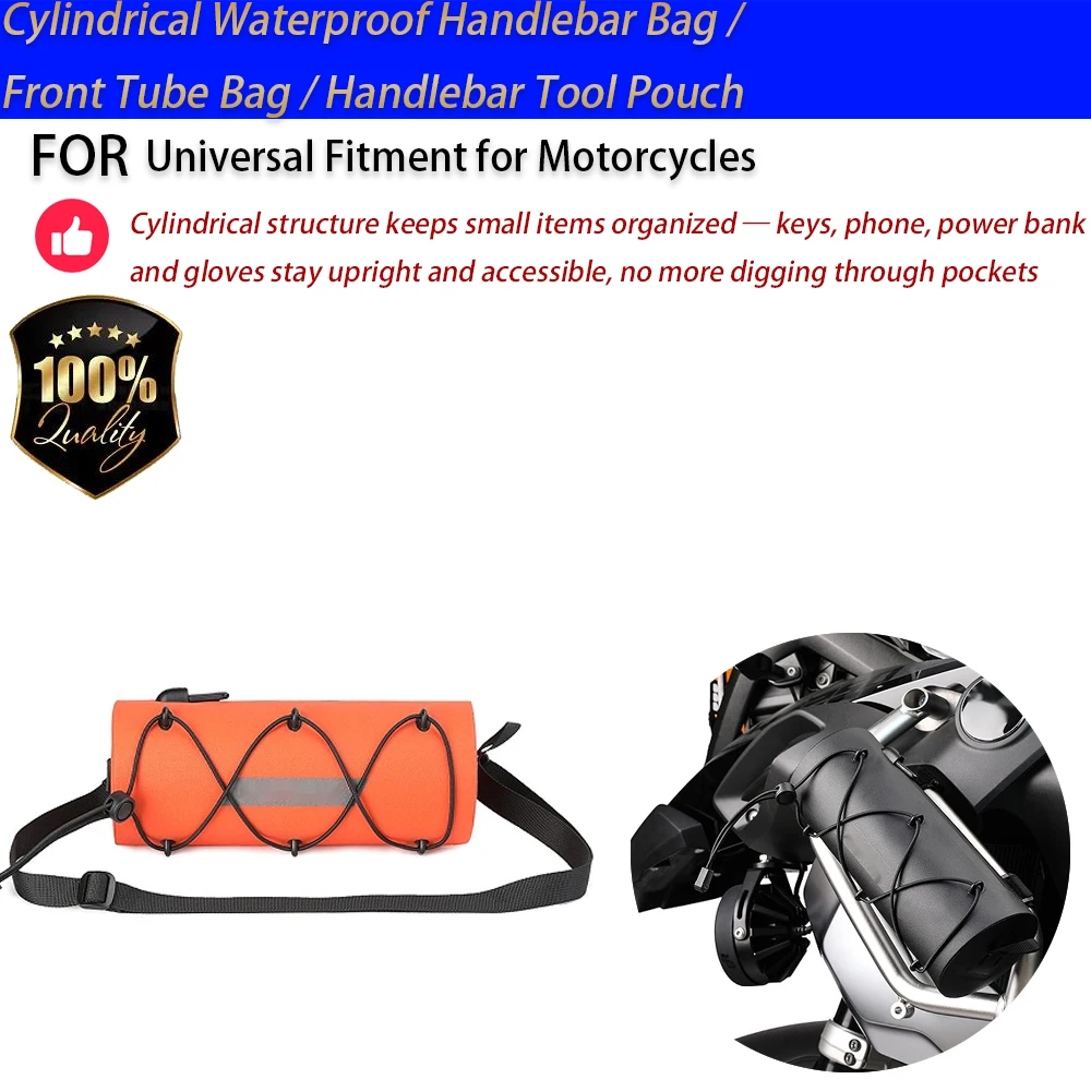 For Motorcycle Waterproof Handlebar Bag Cylindrical Front Tube Tool Pouch 2.8-3L No-Drill Accesorios Moto