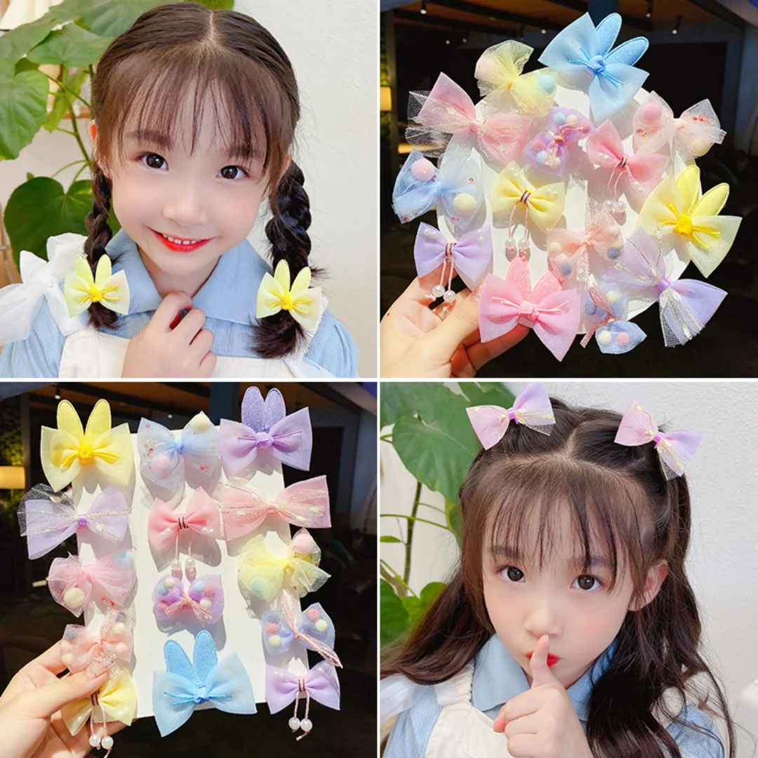 

8Pcs/Set Cute Bows Baby Hairclips Lace Flower Children Girls Hairpins Hairdresses Baby BB Clip Gifts
